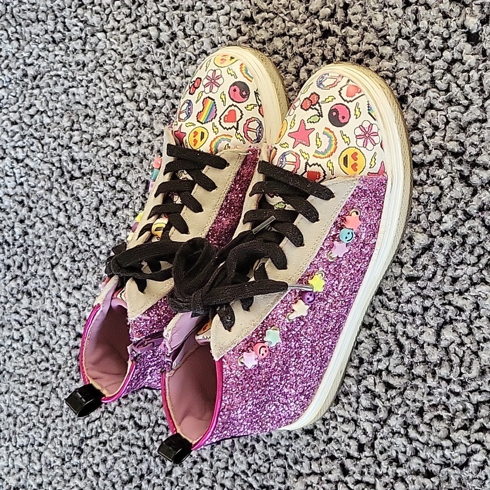 Steve Madden Girls Purple Glitter Emoji Sneakers Size 5 Big Kids